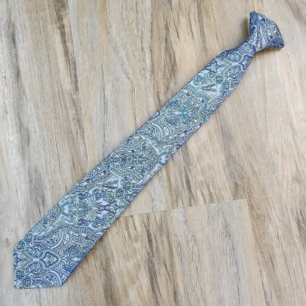 💜Gray & Blue Paisley Pre-Tied Clip-on Tie Youth XLarge